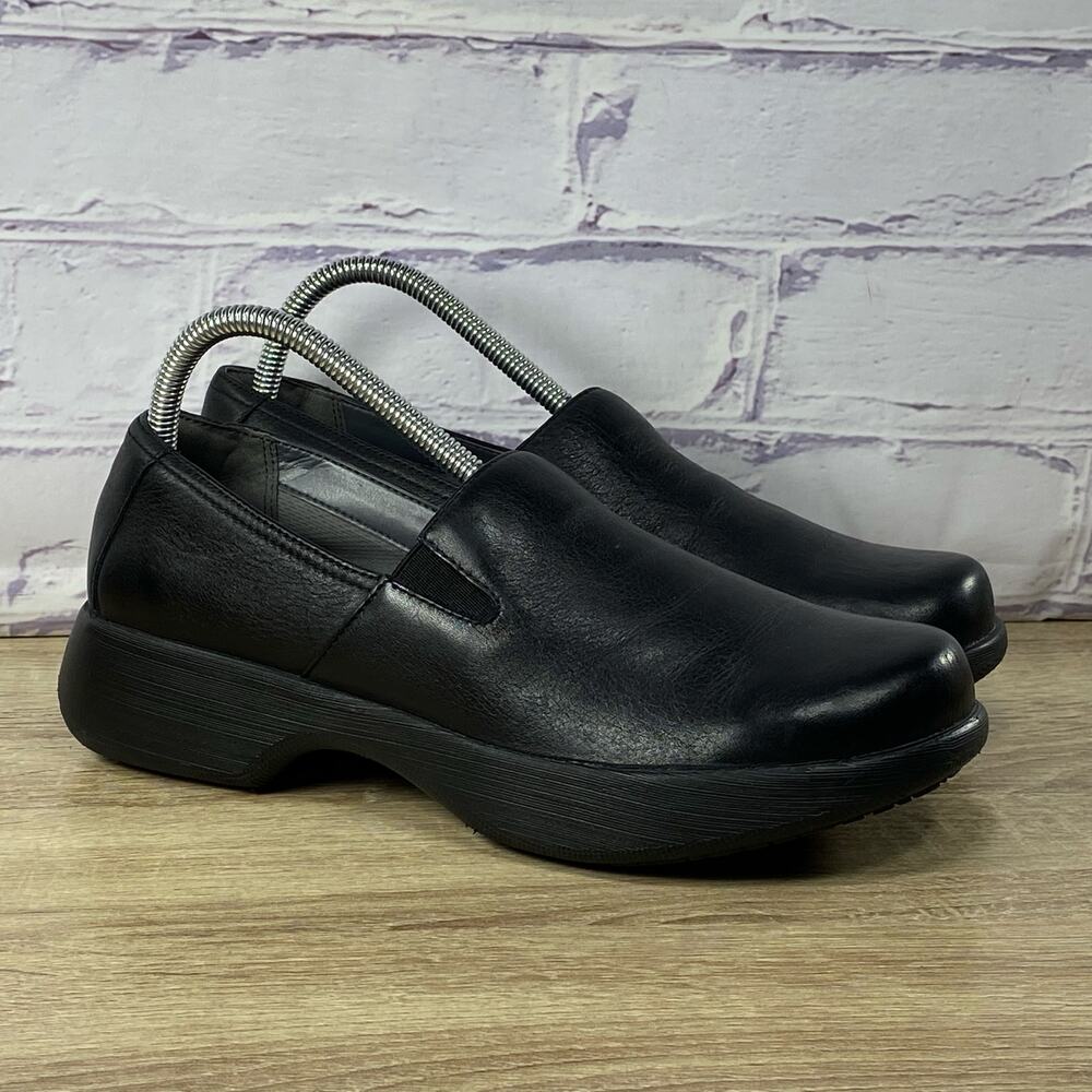 Dansko Winona Black Leather Clogs Women's 40 US 9.5-10 Comfort Slip On Shoes
